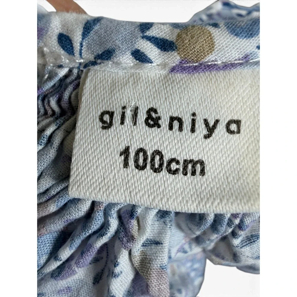 Gil & Niya Floral Smocked Cotton Dress 3T Girls Blue Purple Flutter Sleeve